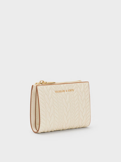 Apolline Textured Top-Zip Wallet - Cream | CHARLES & KEITH