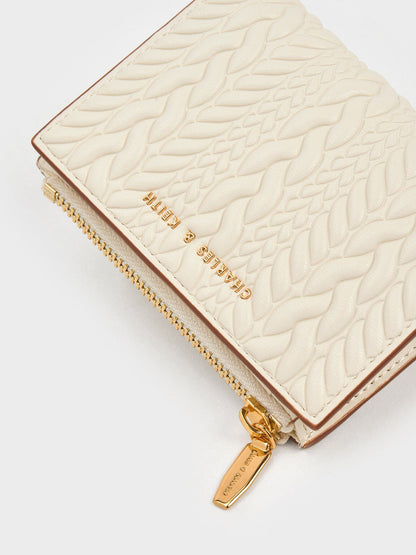 Apolline Textured Top-Zip Wallet - Cream | CHARLES & KEITH