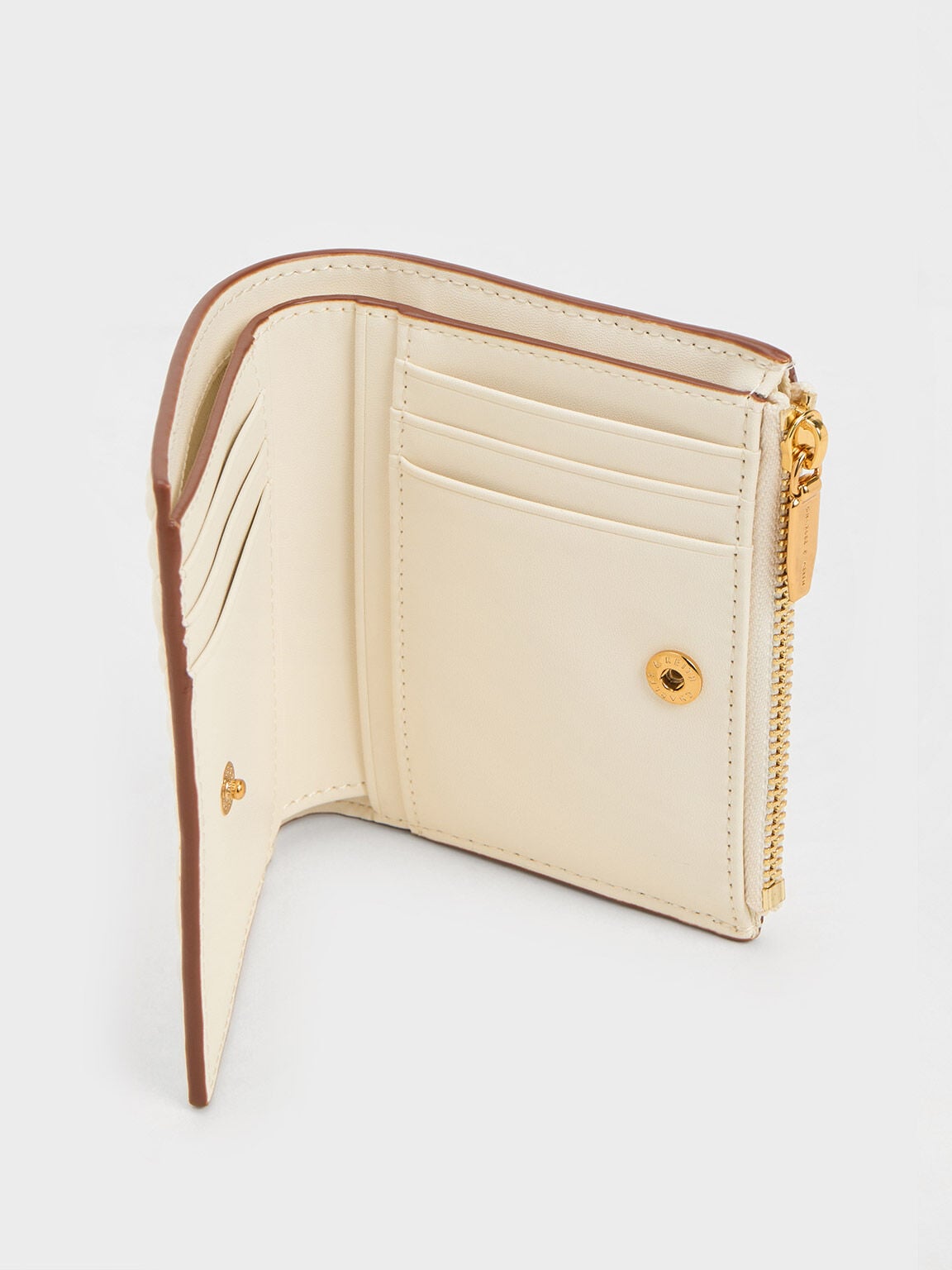 Apolline Textured Top-Zip Wallet - Cream | CHARLES & KEITH