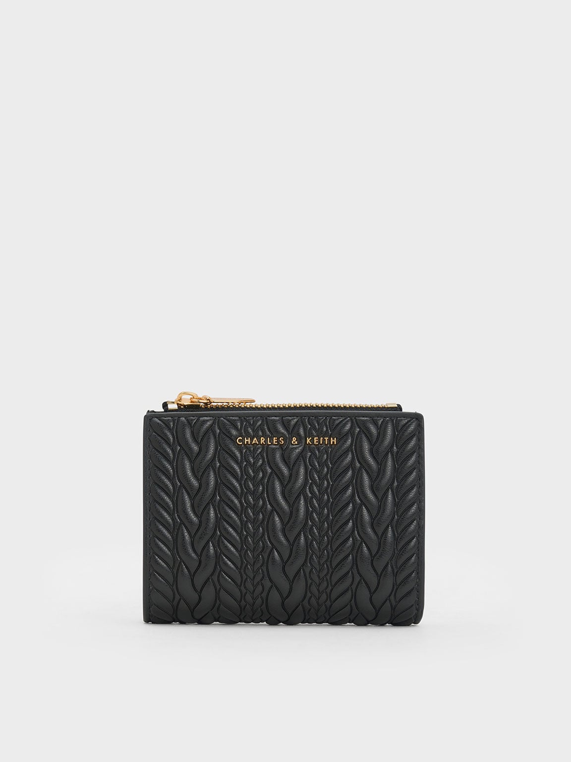 Apolline Textured Top-Zip Wallet - Black | CHARLES & KEITH
