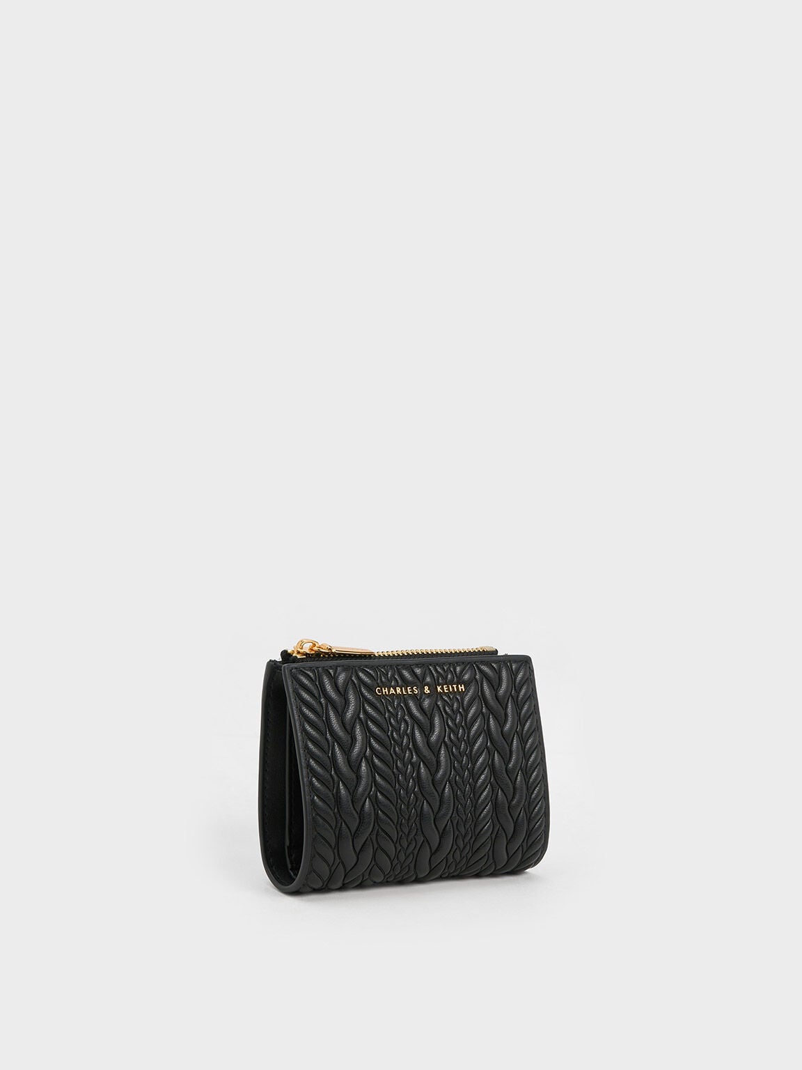 Apolline Textured Top-Zip Wallet - Black | CHARLES & KEITH