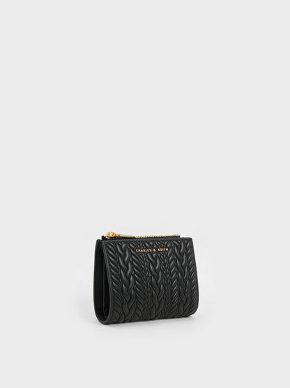 Apolline Textured Top-Zip Wallet - Black | CHARLES & KEITH