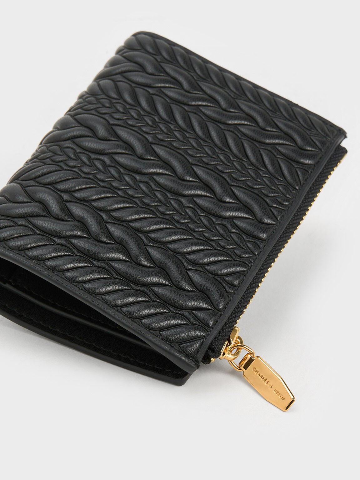 Apolline Textured Top-Zip Wallet - Black | CHARLES & KEITH