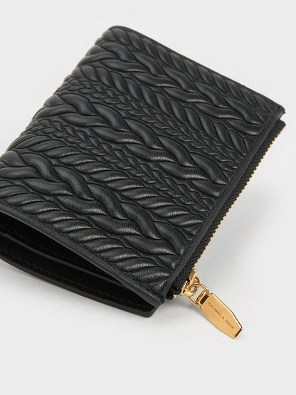 Apolline Textured Top-Zip Wallet - Black | CHARLES & KEITH