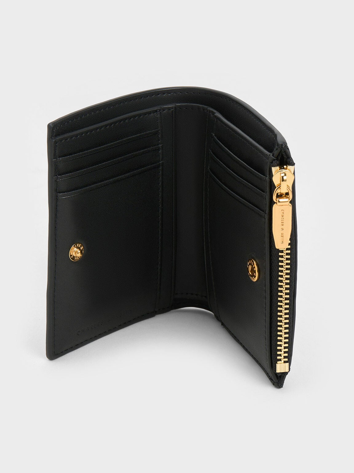 Apolline Textured Top-Zip Wallet - Black | CHARLES & KEITH
