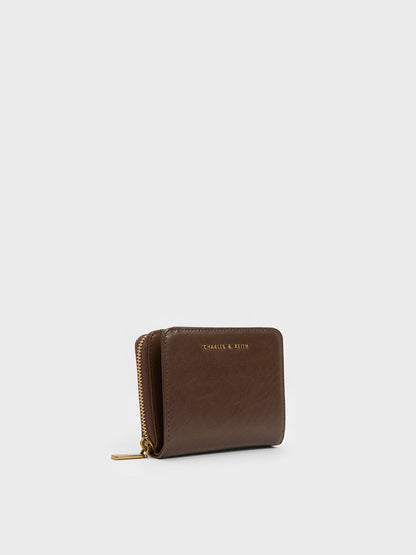 Finley Zip-Around Small Wallet - Dark Brown | CHARLES & KEITH