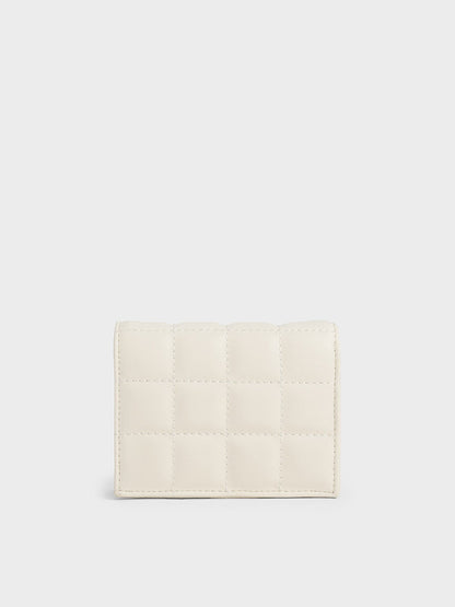 Cassia Quilted Wallet On Chain - Cream | CHARLES & KEITH
