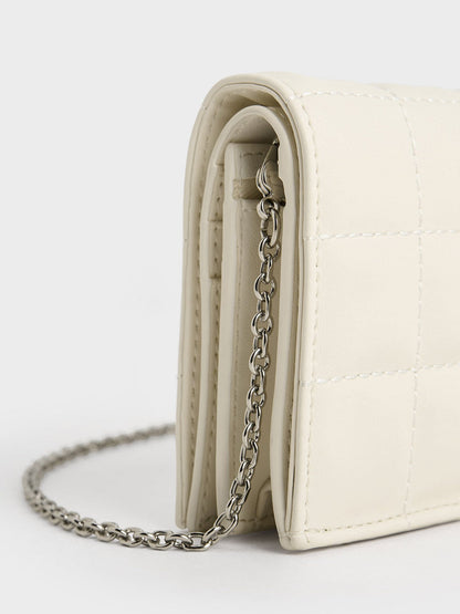 Cassia Quilted Wallet On Chain - Cream | CHARLES & KEITH