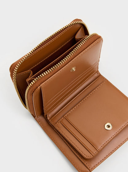 Finley Zip-Around Small Wallet - Distressed Tan | CHARLES & KEITH