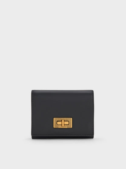 Edna Turn-Lock Knotted-Strap Wallet - Black | CHARLES & KEITH