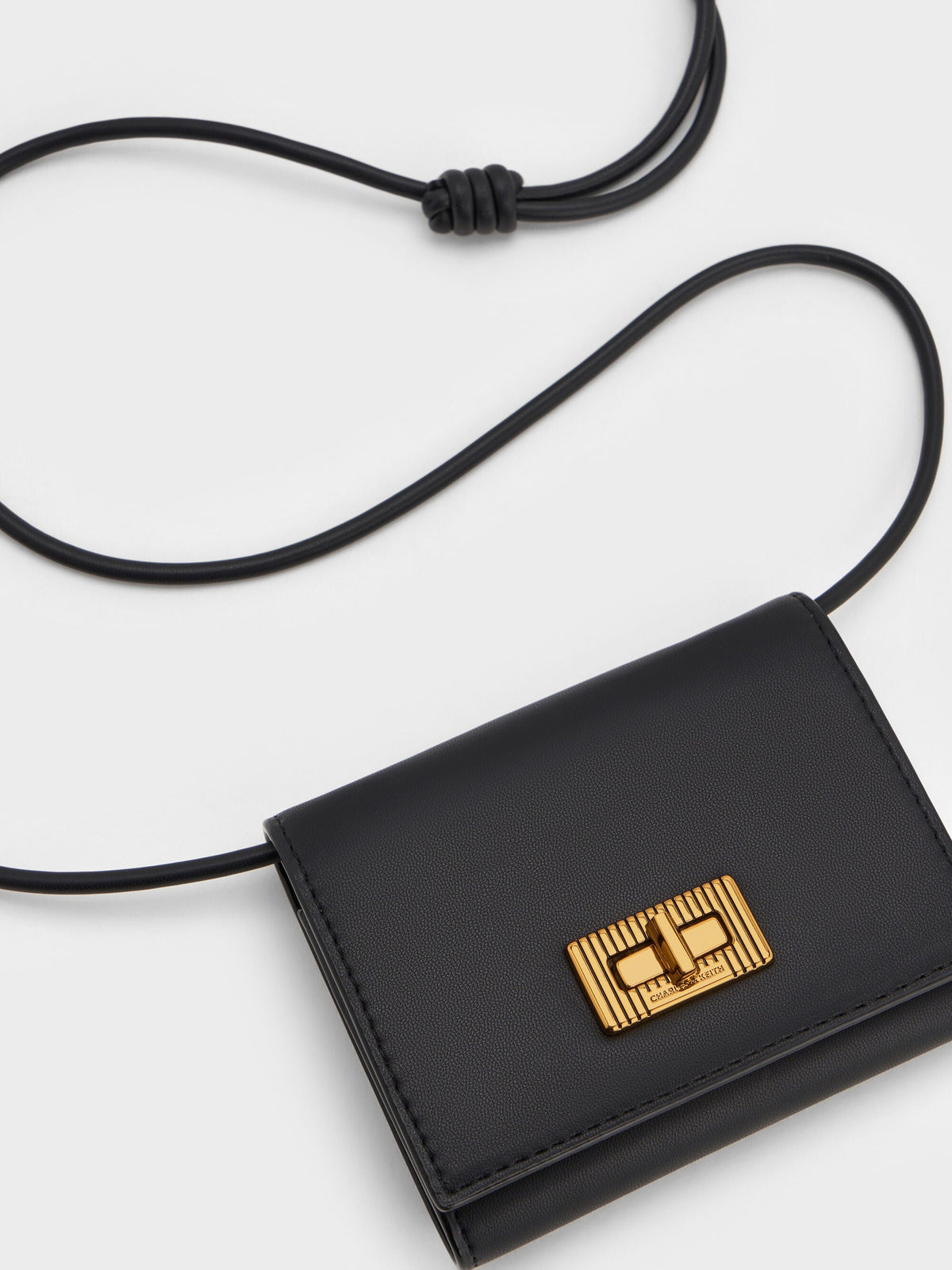 Edna Turn-Lock Knotted-Strap Wallet - Black | CHARLES & KEITH