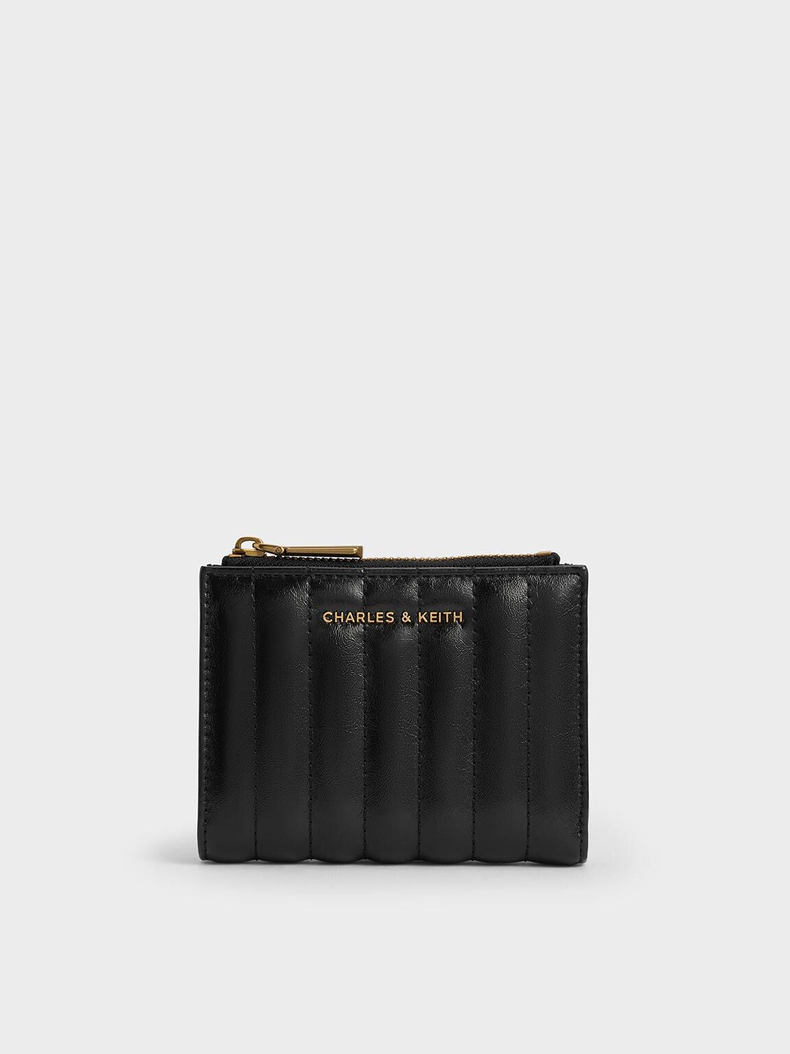 Donna Panelled Top-Zip Wallet - Black | CHARLES & KEITH