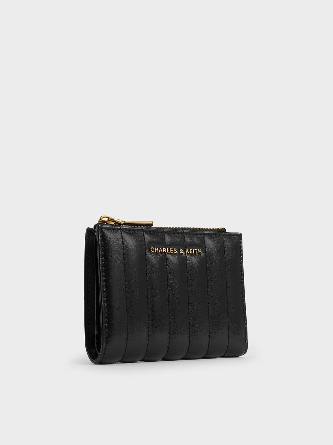 Donna Panelled Top-Zip Wallet - Black | CHARLES & KEITH