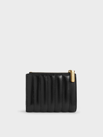 Donna Panelled Top-Zip Wallet - Black | CHARLES & KEITH