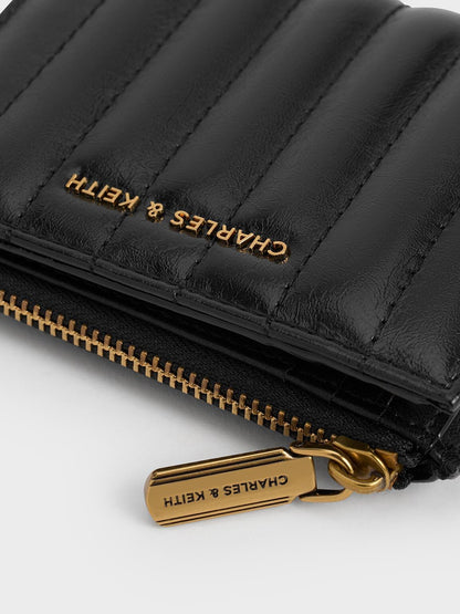 Donna Panelled Top-Zip Wallet - Black | CHARLES & KEITH