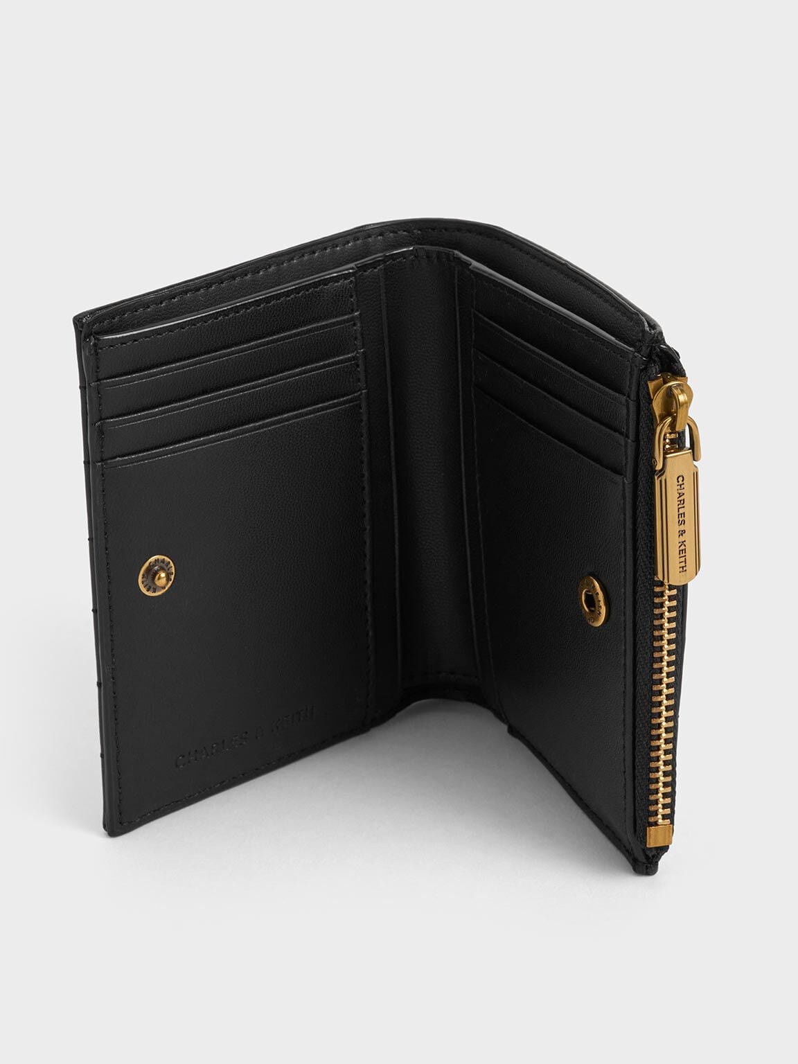 Donna Panelled Top-Zip Wallet - Black | CHARLES & KEITH