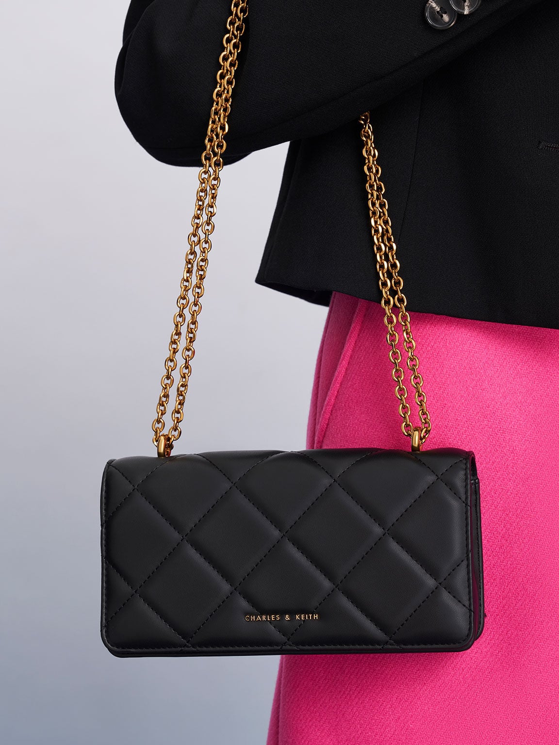 Paffuto Quilted Wallet On Chain - Black | CHARLES & KEITH