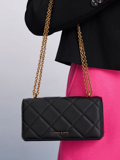 Paffuto Quilted Wallet On Chain - Black | CHARLES & KEITH