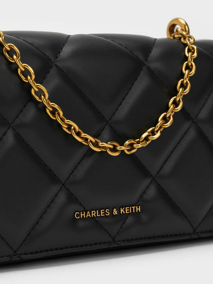 Paffuto Quilted Wallet On Chain - Black | CHARLES & KEITH