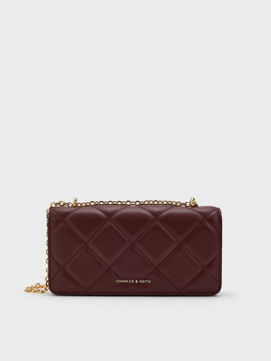 Paffuto Quilted Chain-Handle Long Wallet - Dark Chocolate | CHARLES & KEITH