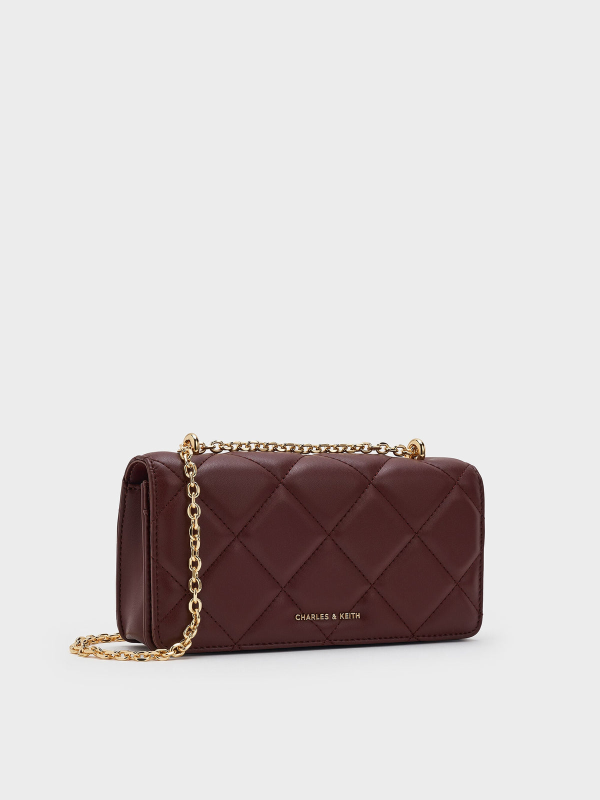 Paffuto Quilted Chain-Handle Long Wallet - Dark Chocolate | CHARLES & KEITH