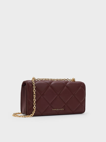 Paffuto Quilted Chain-Handle Long Wallet - Dark Chocolate | CHARLES & KEITH