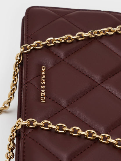 Paffuto Quilted Chain-Handle Long Wallet - Dark Chocolate | CHARLES & KEITH