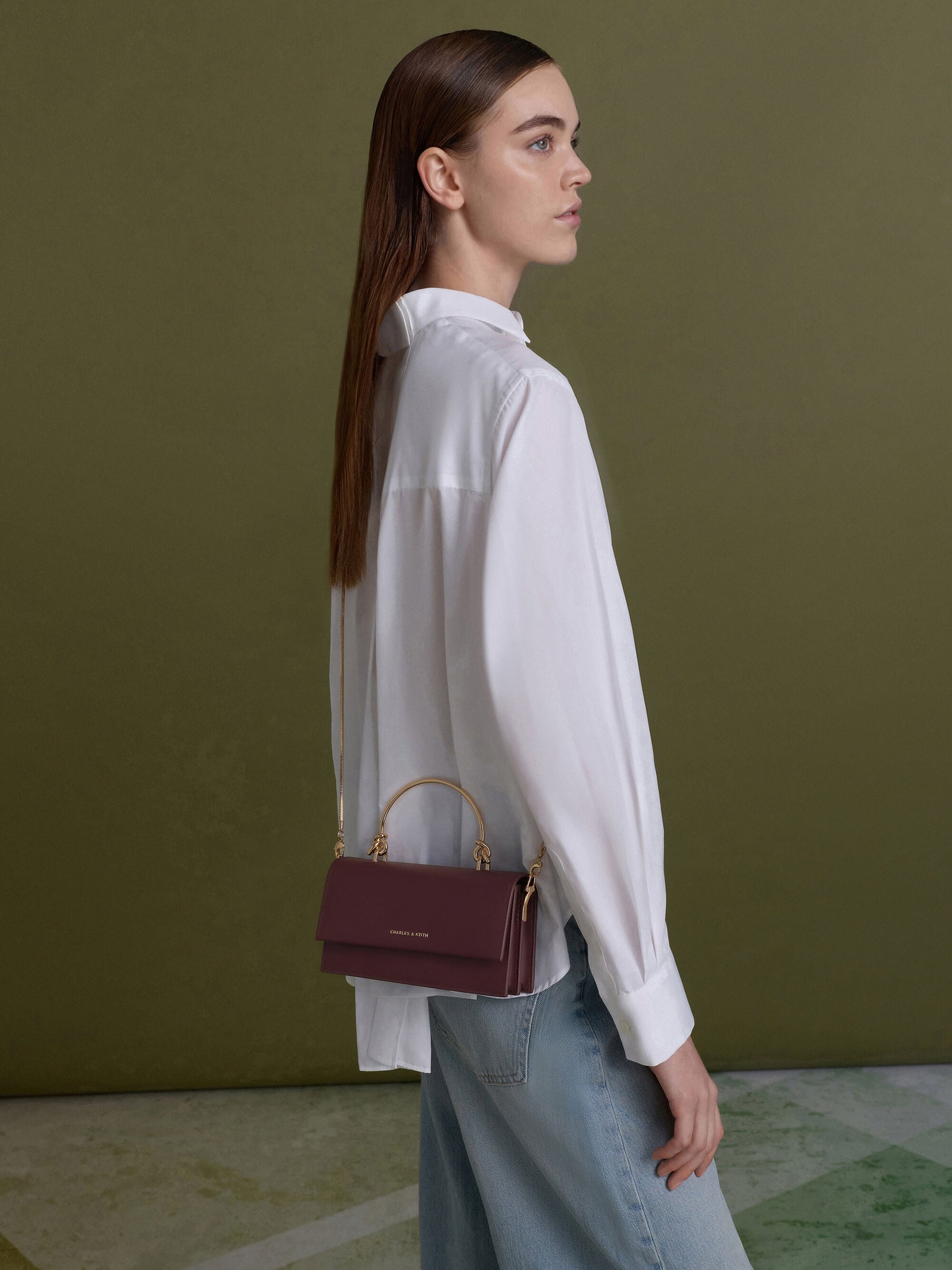 Kristine Sculptural-Handle Long Wallet - Wineberry Red | CHARLES & KEITH