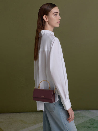 Kristine Sculptural-Handle Long Wallet - Wineberry Red | CHARLES & KEITH