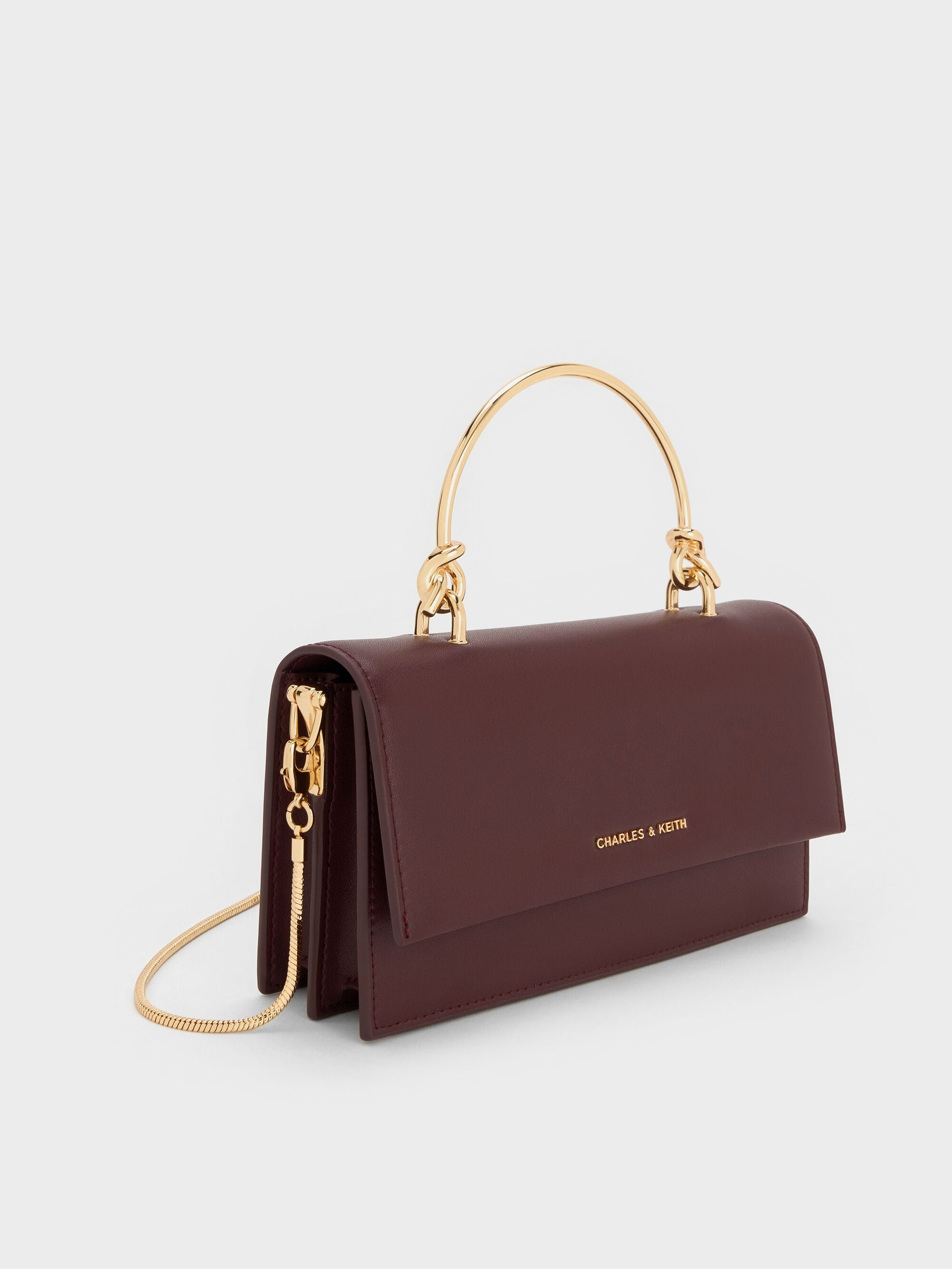Kristine Sculptural-Handle Long Wallet - Wineberry Red | CHARLES & KEITH