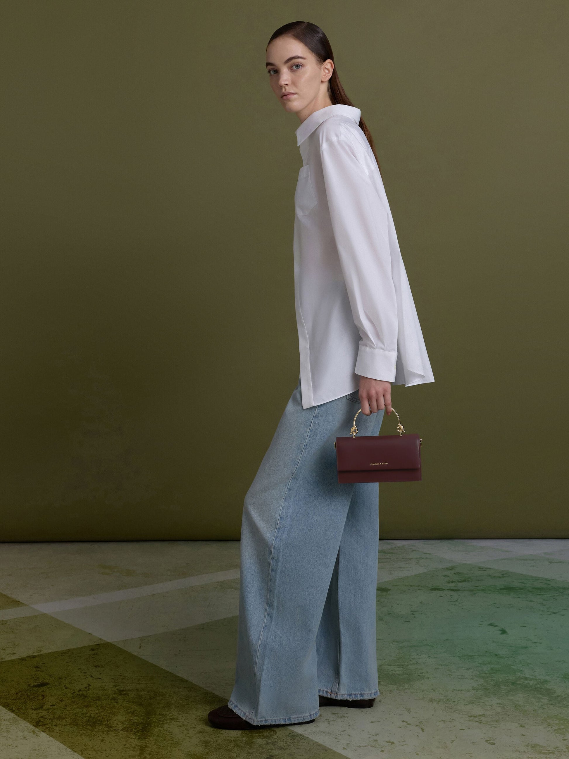 Kristine Sculptural-Handle Long Wallet - Wineberry Red | CHARLES & KEITH
