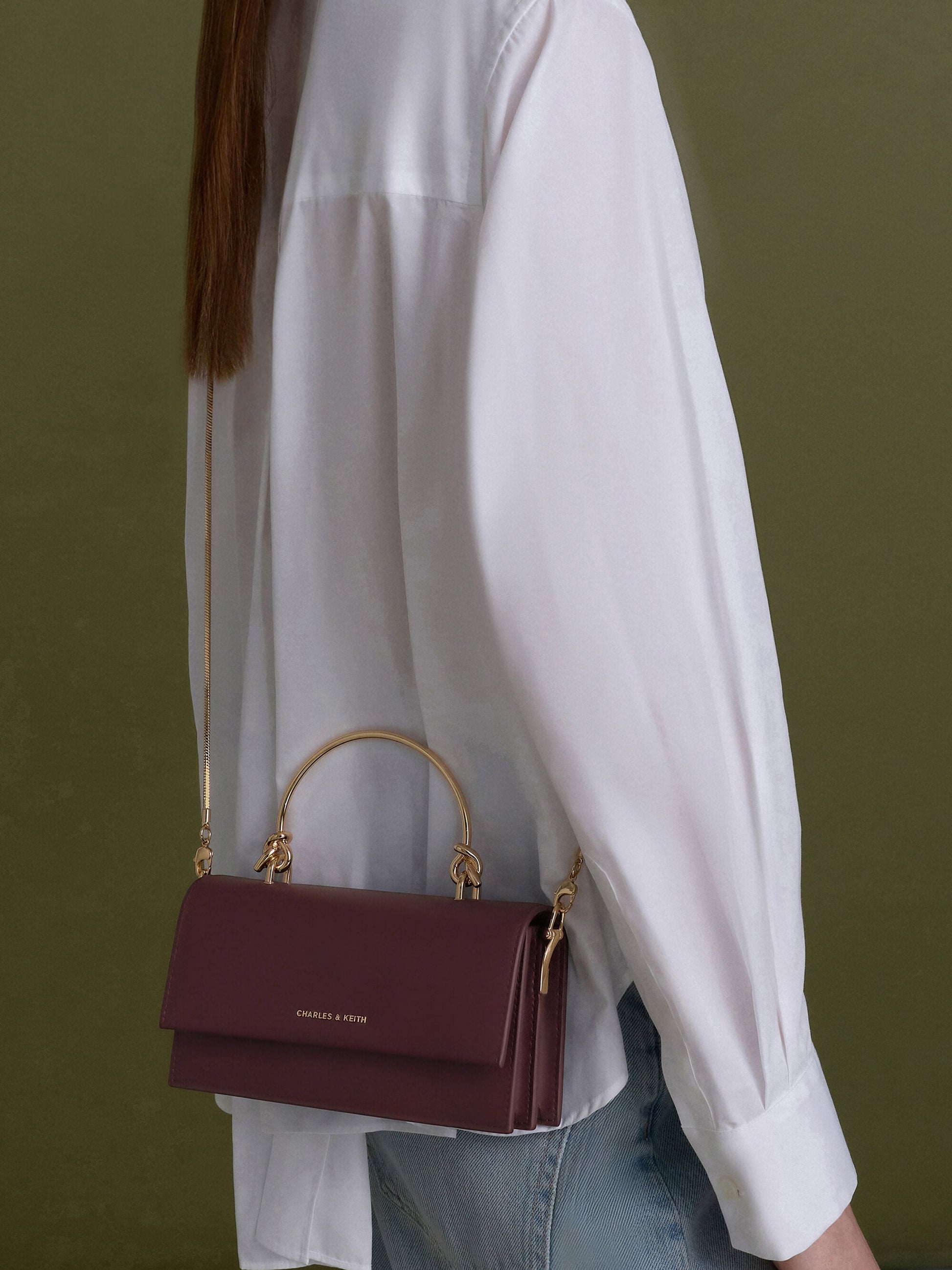 Kristine Sculptural-Handle Long Wallet - Wineberry Red | CHARLES & KEITH