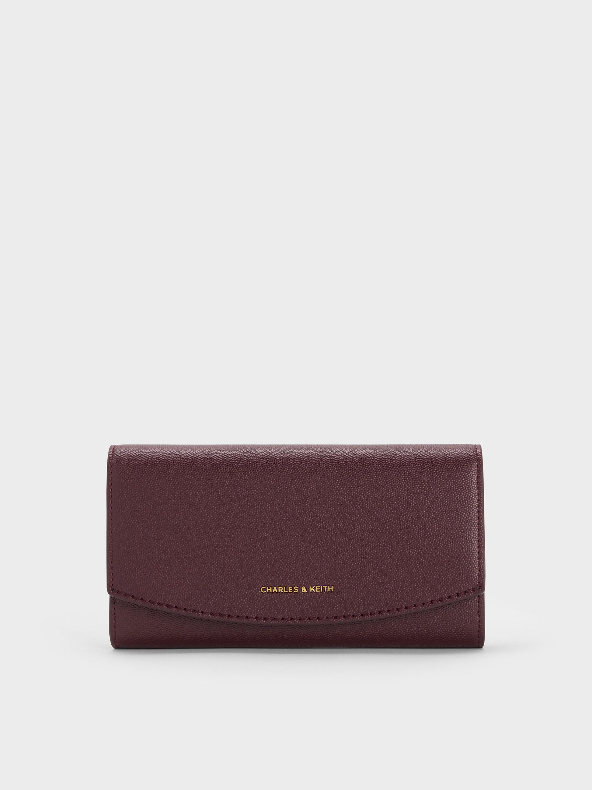 Briony Curved Flap Long Wallet - Wineberry Red | CHARLES & KEITH