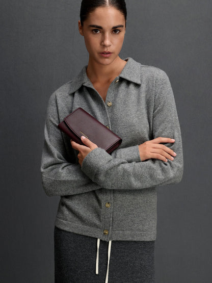 Briony Curved Flap Long Wallet - Wineberry Red | CHARLES & KEITH