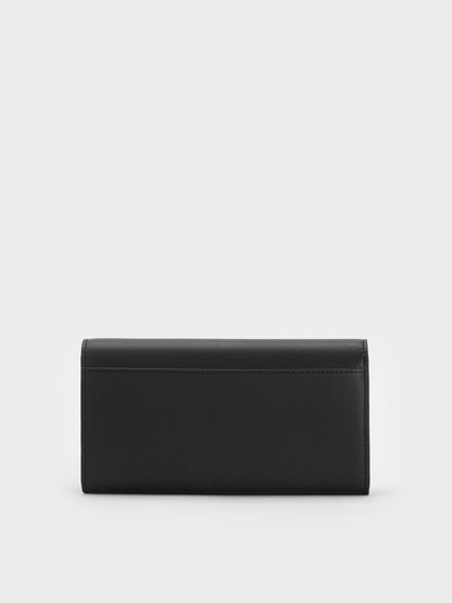 Briony Curved Flap Long Wallet - Black | CHARLES & KEITH