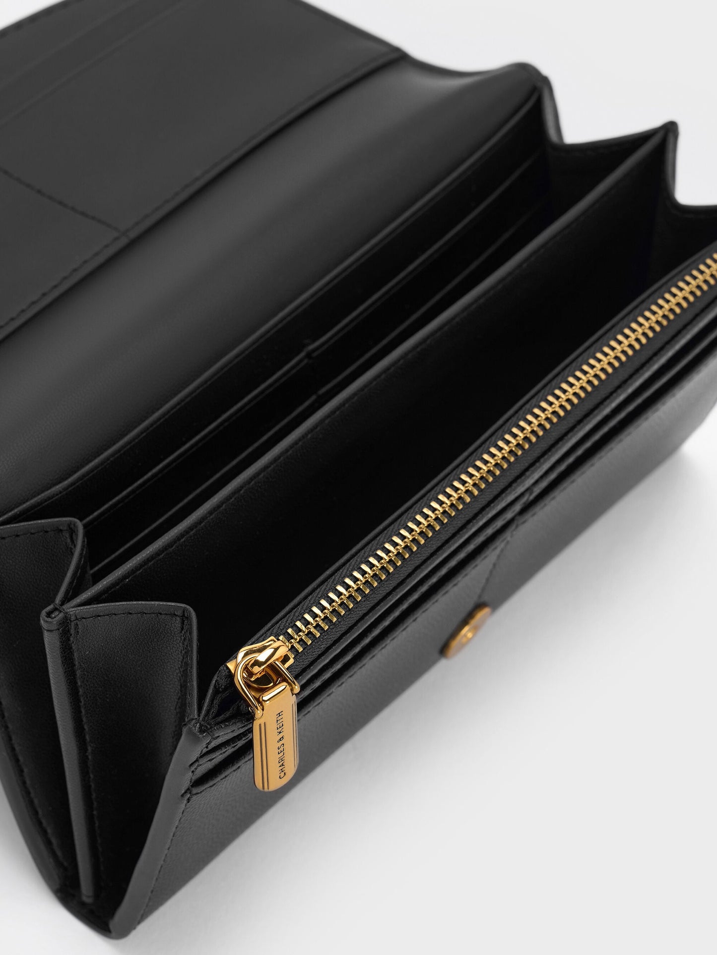 Briony Curved Flap Long Wallet - Black | CHARLES & KEITH
