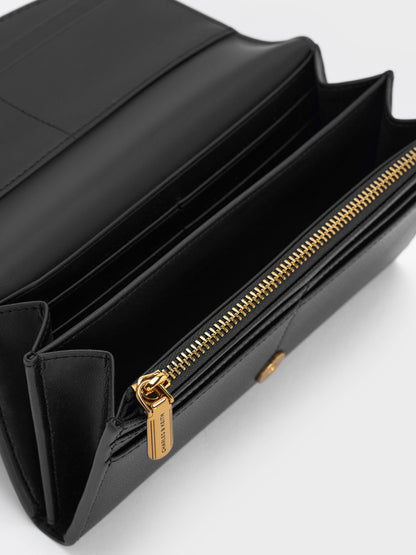 Briony Curved Flap Long Wallet - Black | CHARLES & KEITH