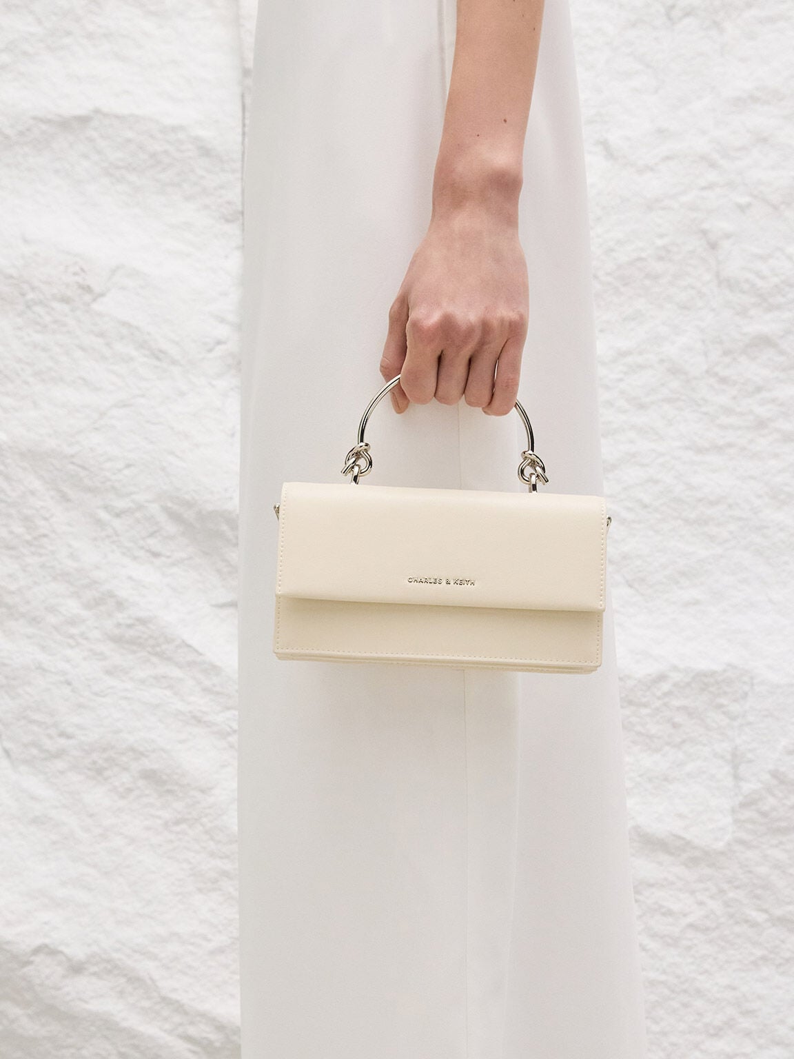 Kristine Sculptural-Handle Long Wallet - Cream | CHARLES & KEITH