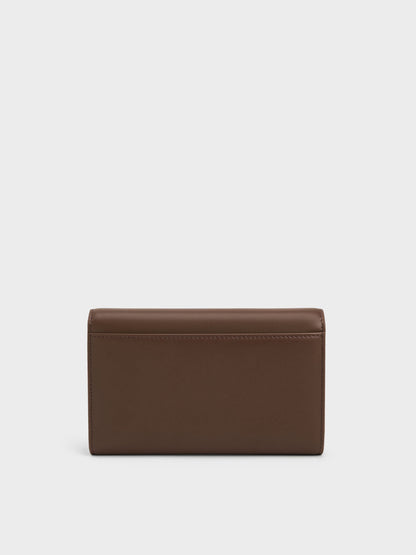 Octavia Front Flap Long Wallet - Dark Brown | CHARLES & KEITH