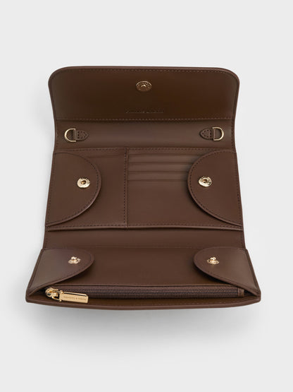 Octavia Front Flap Long Wallet - Dark Brown | CHARLES & KEITH