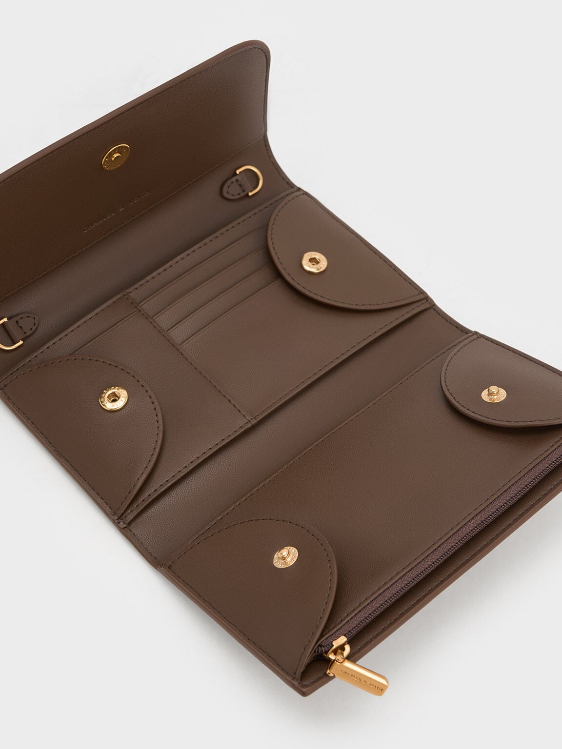 Octavia Front Flap Long Wallet - Dark Brown | CHARLES & KEITH