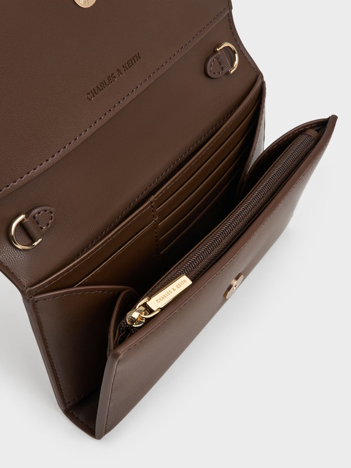 Octavia Front Flap Long Wallet - Dark Brown | CHARLES & KEITH