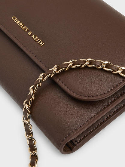 Octavia Front Flap Long Wallet - Dark Brown | CHARLES & KEITH