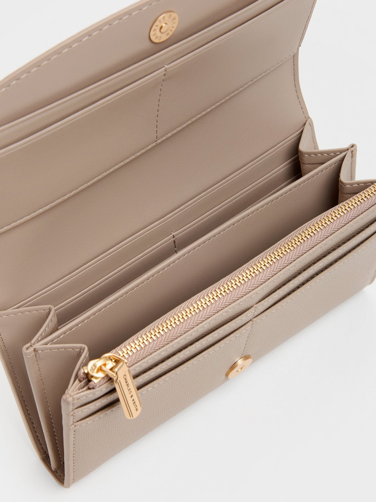 Briony Curved-Flap Long Wallet - Taupe | CHARLES & KEITH