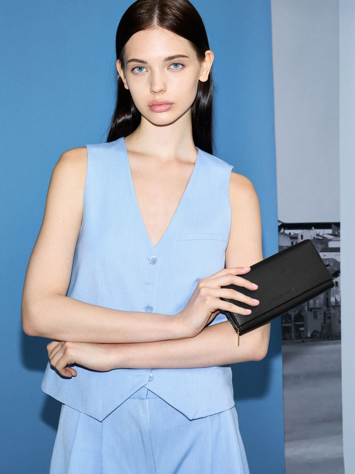 Muriel Front Flap Long Wallet - Black | CHARLES & KEITH