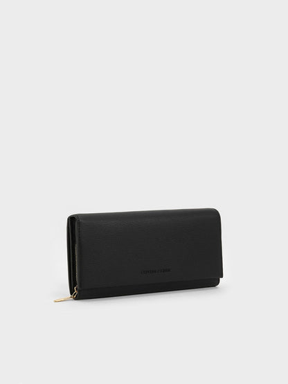Muriel Front Flap Long Wallet - Black | CHARLES & KEITH