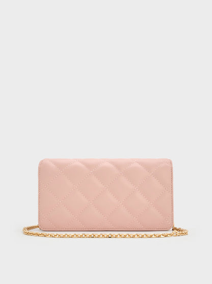 Arrietty Quilted Wallet On Chain - Light Pink | CHARLES & KEITH