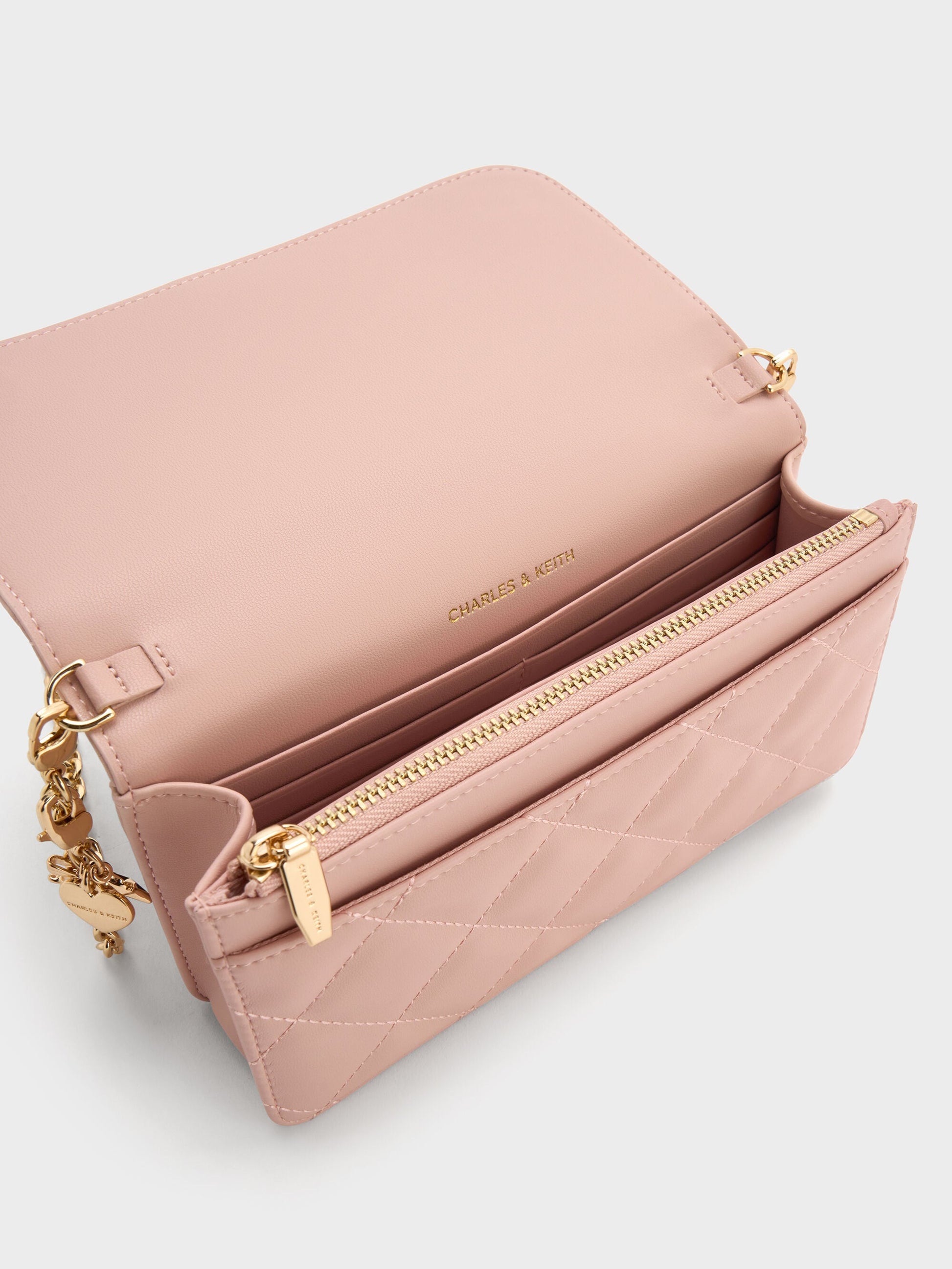 Arrietty Quilted Wallet On Chain - Light Pink | CHARLES & KEITH