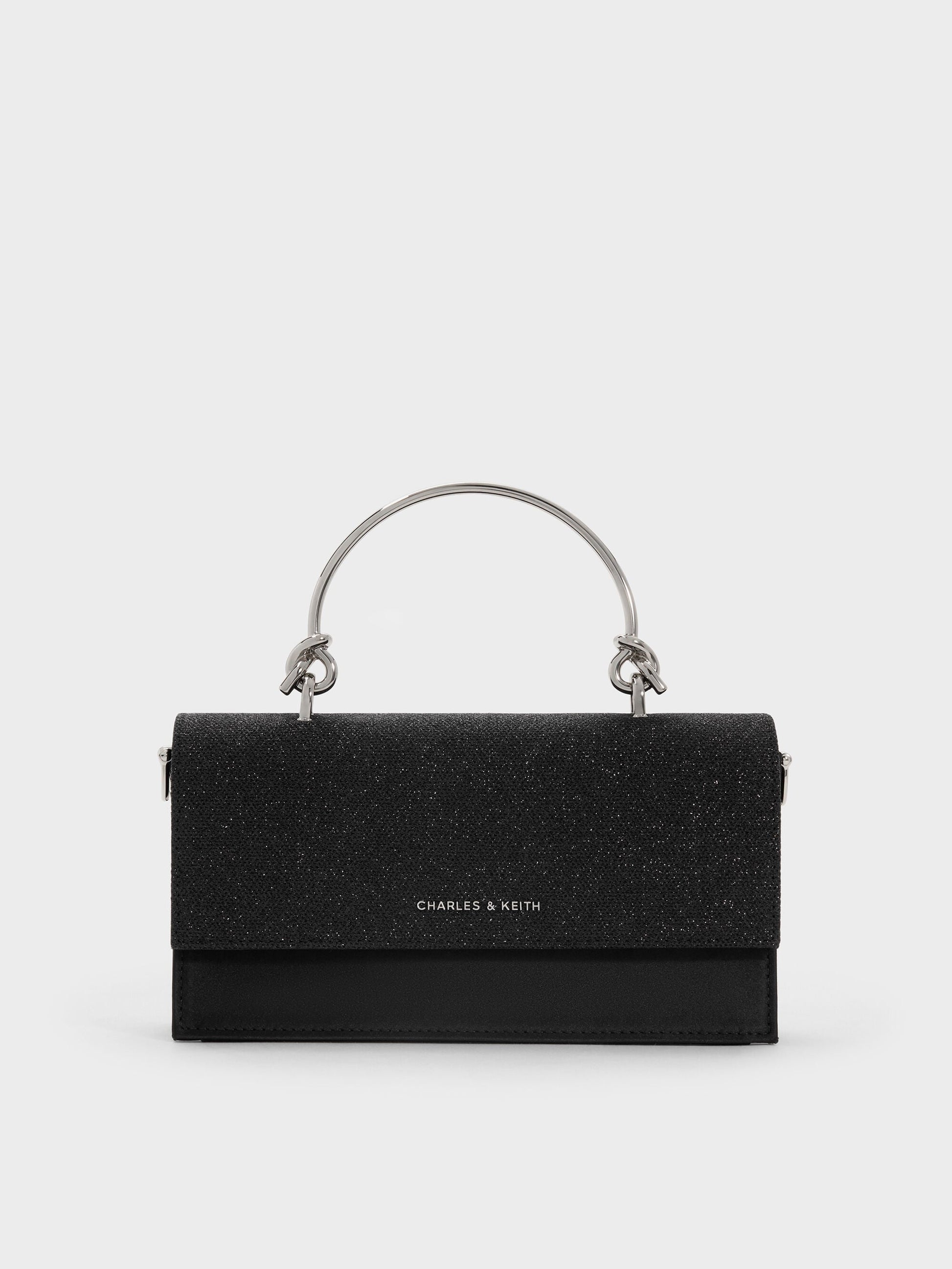 Kristine Glittered Wallet On Chain - Noir | CHARLES & KEITH