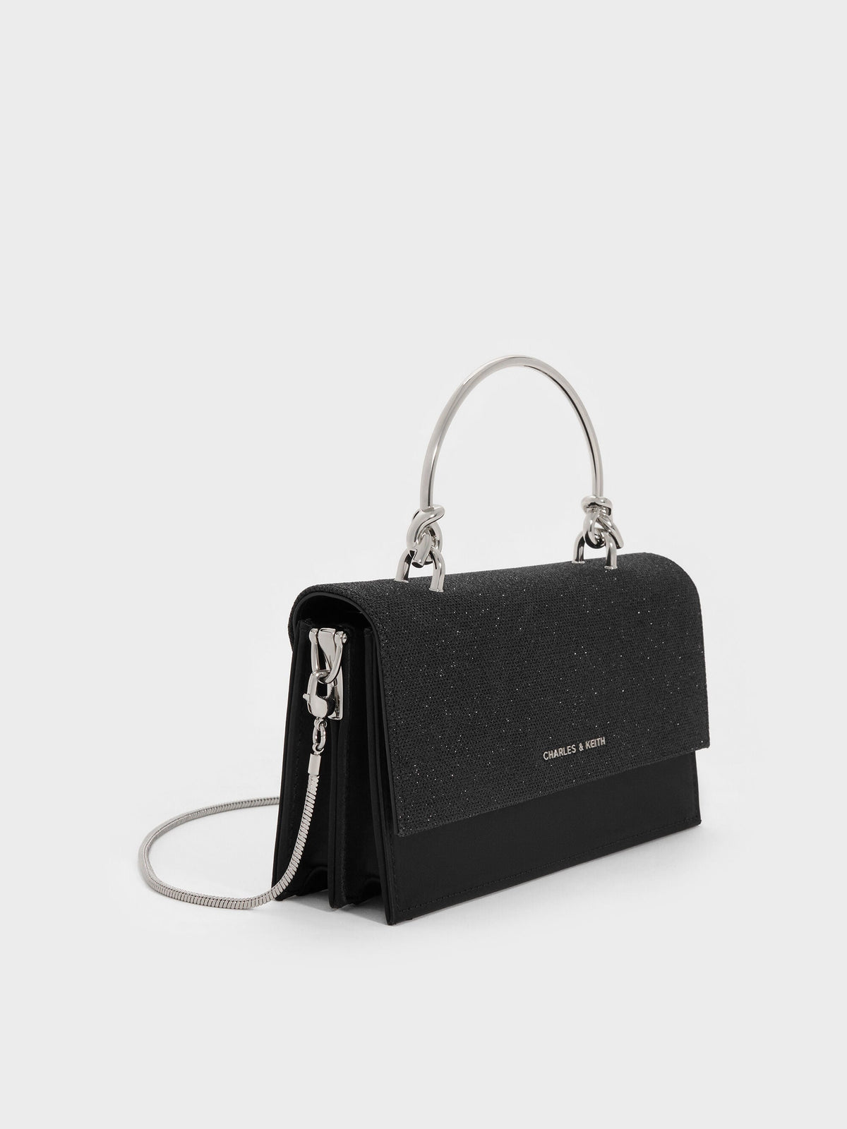 Kristine Glittered Wallet On Chain - Noir | CHARLES & KEITH